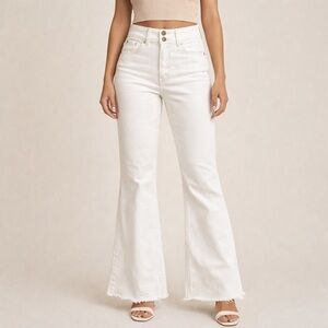 Sincerely Jules White Raw Hem Flare Jeans Size 27 High Rise Stretch Denim